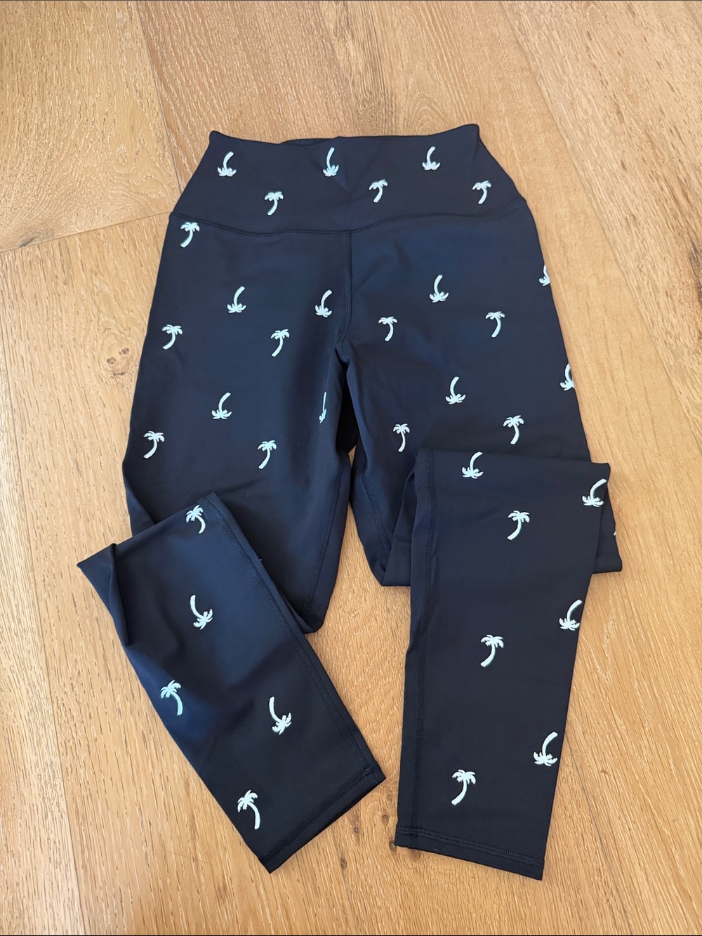 Spiritual Gangster Black Leggings with Light Blue Palm Tree Print